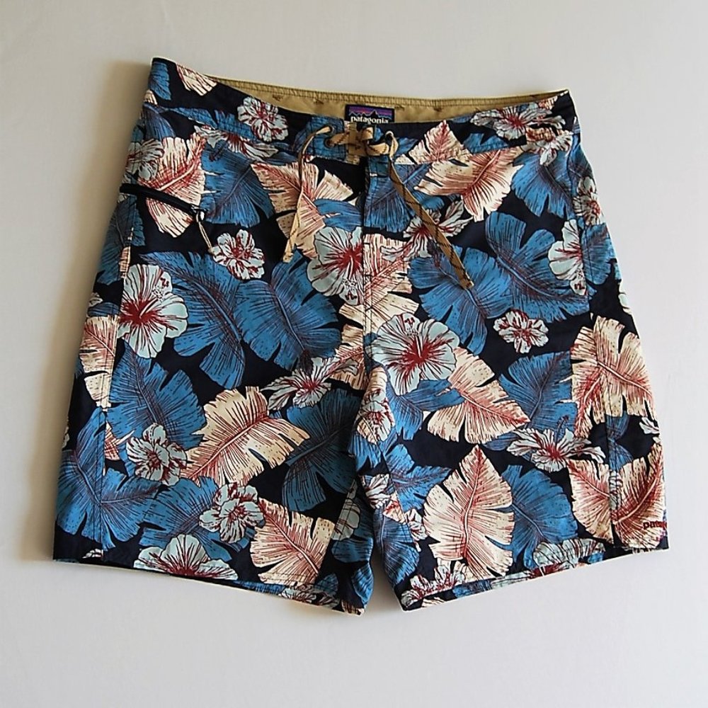 Patagonia swim trunks board shorts floral blue 36